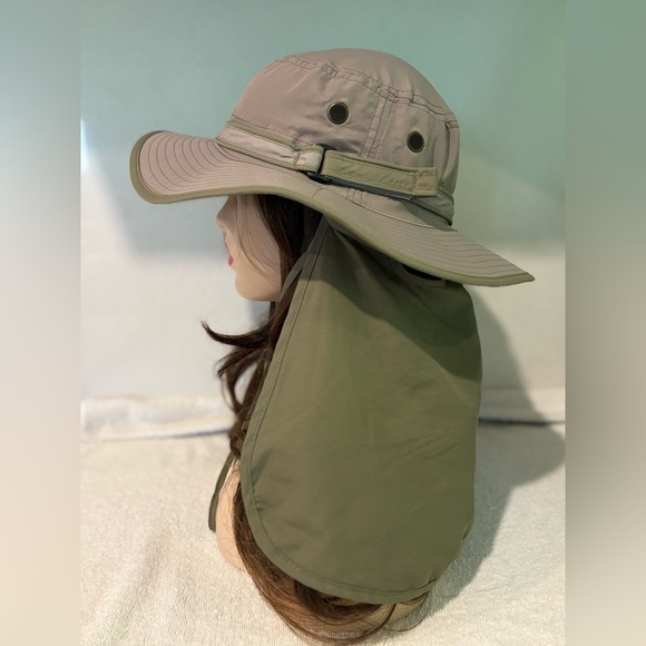 Outfly Outdoor Sun Protection Boonie Hat w/ Neck Flap - Khaki/Olive Green Unisex - Picture 1 of 10